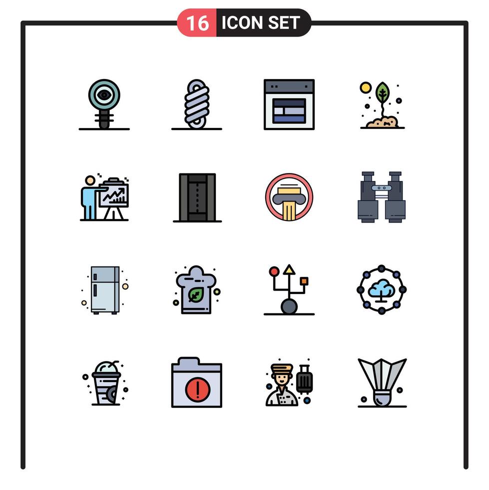 symboles d'icônes universels groupe de 16 lignes modernes remplies de couleurs plates de conception d'environnement naturel site Web écologique éléments de conception vectoriels créatifs modifiables vecteur