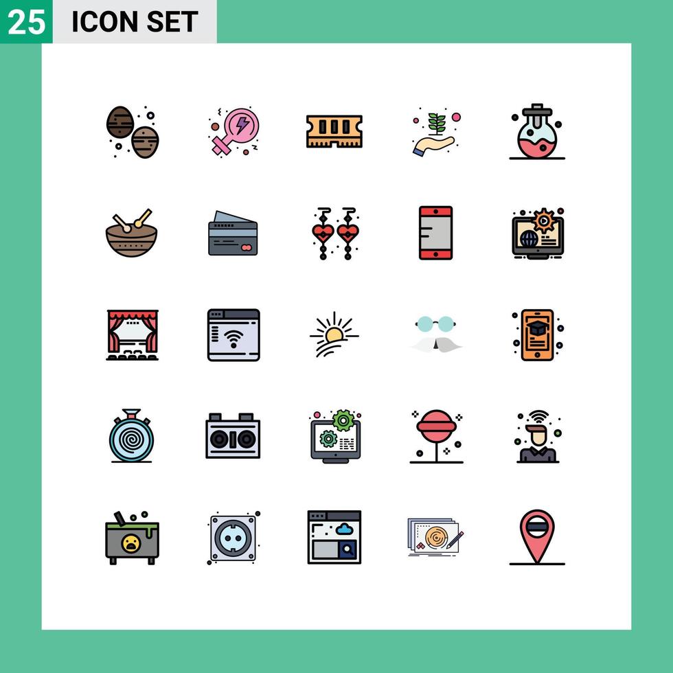 groupe de 25 couleurs plates de lignes remplies modernes définies pour les éléments de conception vectoriels modifiables à la main du laboratoire de mémoire de laboratoire d'instruments vecteur
