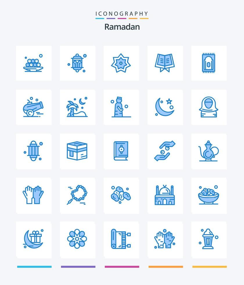pack d'icônes bleu créatif ramadan 25 tel que le coran. livre. lanterne. Ramadan. kareem vecteur