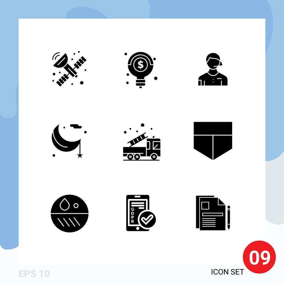 9 interface utilisateur pack de glyphes solides de signes et symboles modernes d'urgence ramadan juge nuit cresent éléments de conception vectoriels modifiables vecteur