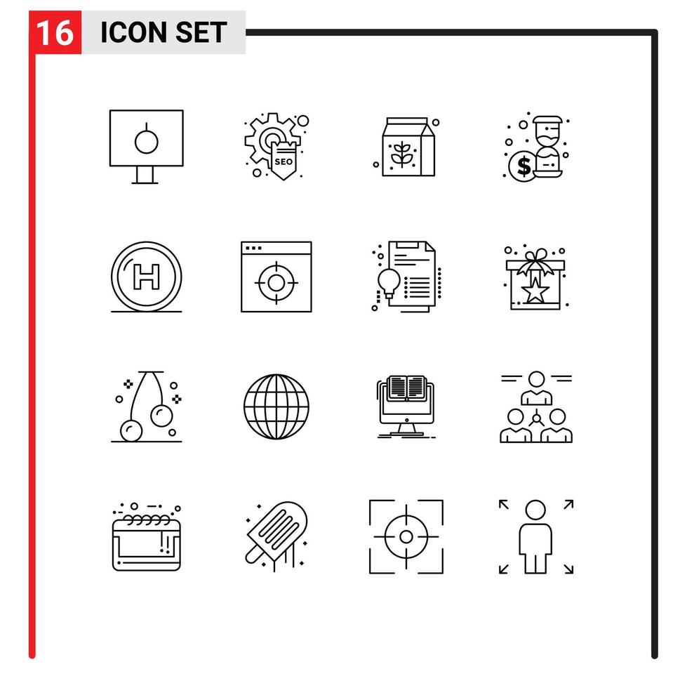 pack de 16 signes et symboles de contours modernes pour les supports d'impression Web tels que les éléments de conception vectoriels modifiables d'investissement en temps d'équipement de soins de santé vecteur