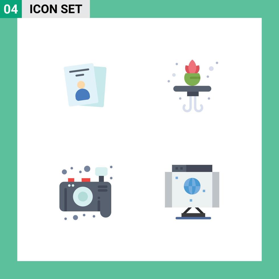 ensemble moderne de 4 pictogrammes d'icônes plates d'éléments de conception vectoriels modifiables sur internet pour la photographie d'identité vecteur