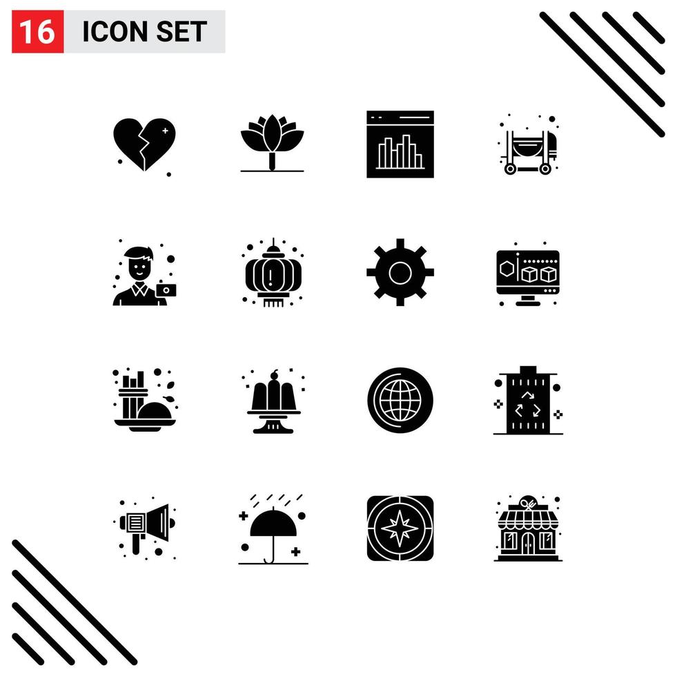 pack d'icônes vectorielles stock de 16 signes et symboles de ligne pour homme caméra codage mélangeur béton éléments de conception vectoriels modifiables vecteur