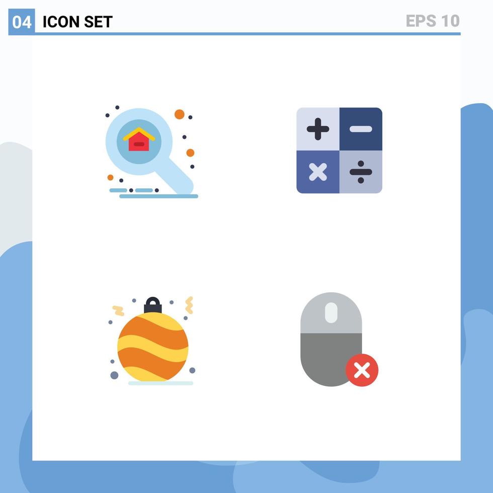 4 icônes plates universelles définies pour les applications web et mobiles décoration d'appartement explorer les appareils mathématiques éléments de conception vectoriels modifiables vecteur