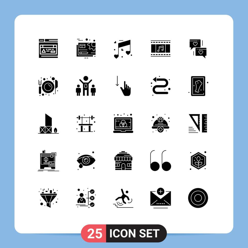 ensemble de 25 symboles d'icônes d'interface utilisateur modernes signes pour l'amour bande de film musique bobine de film animation éléments de conception vectoriels modifiables vecteur