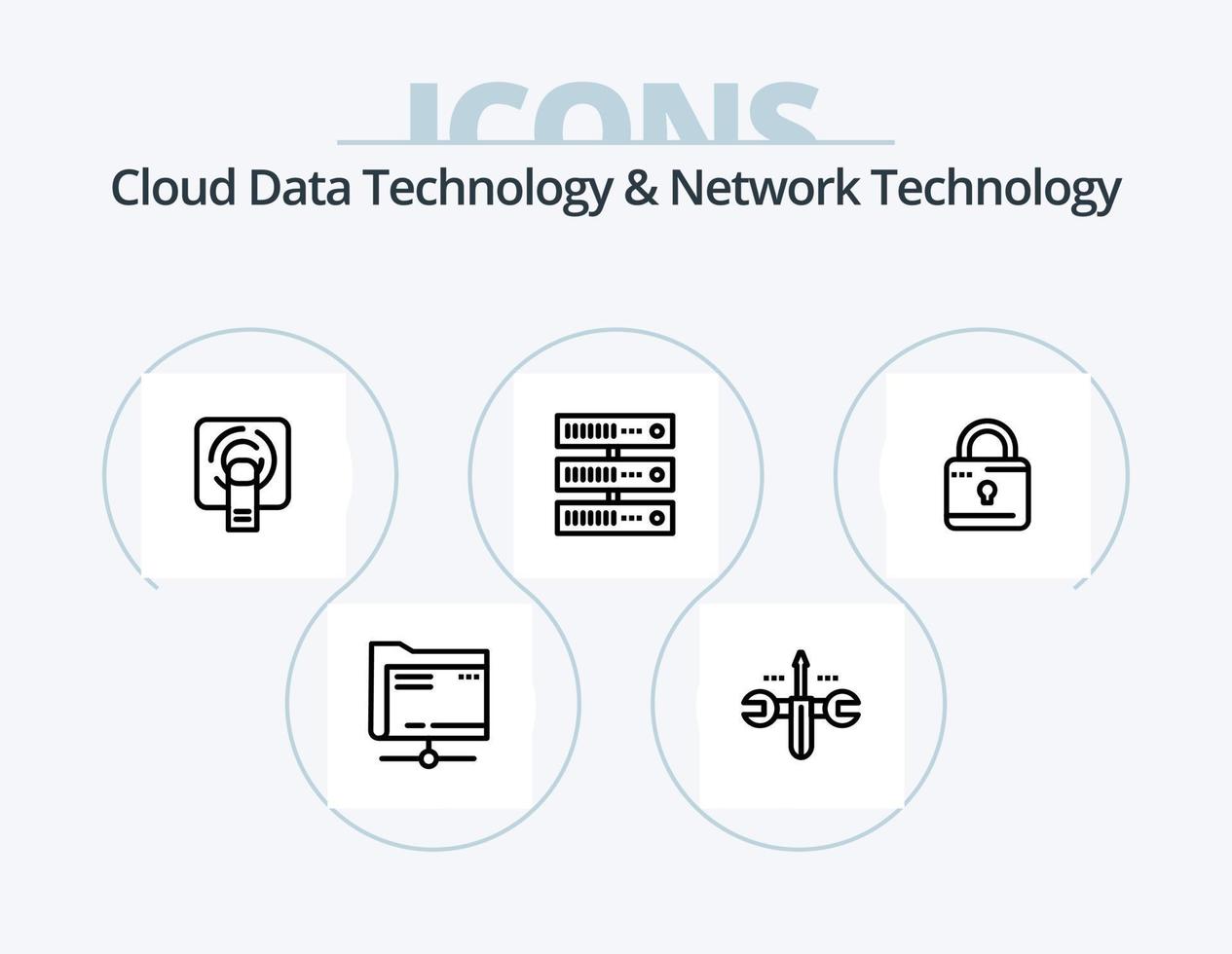 technologie de données cloud et ligne de technologie de réseau pack d'icônes 5 conception d'icônes. tuc. serveur. dossier . l'informatique. la toile vecteur