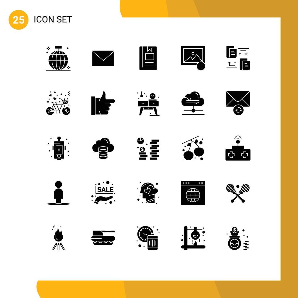 interface mobile glyphe solide ensemble de 25 pictogrammes de fichiers image alerte de sable apprenant des éléments de conception vectoriels modifiables vecteur