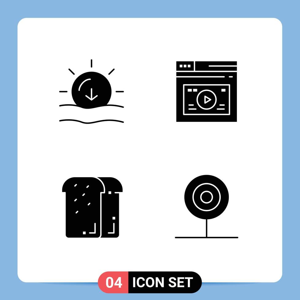 interface mobile glyphe solide ensemble de 4 pictogrammes de la nature pain météo web alimentaire éléments de conception vectoriels modifiables vecteur
