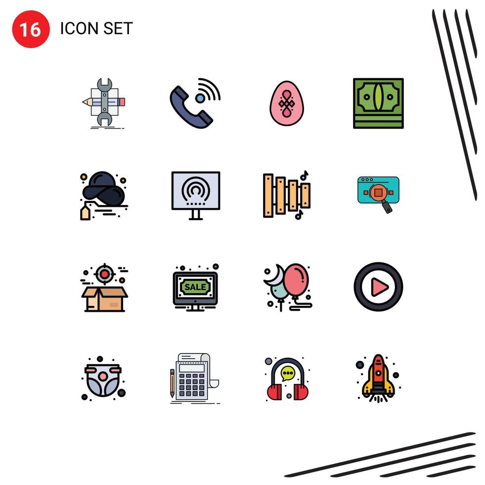 interface mobile ligne remplie de couleurs plates ensemble de 16 pictogrammes d'argent en espèces éléments de conception vectoriels créatifs modifiables de pâques entrants vecteur