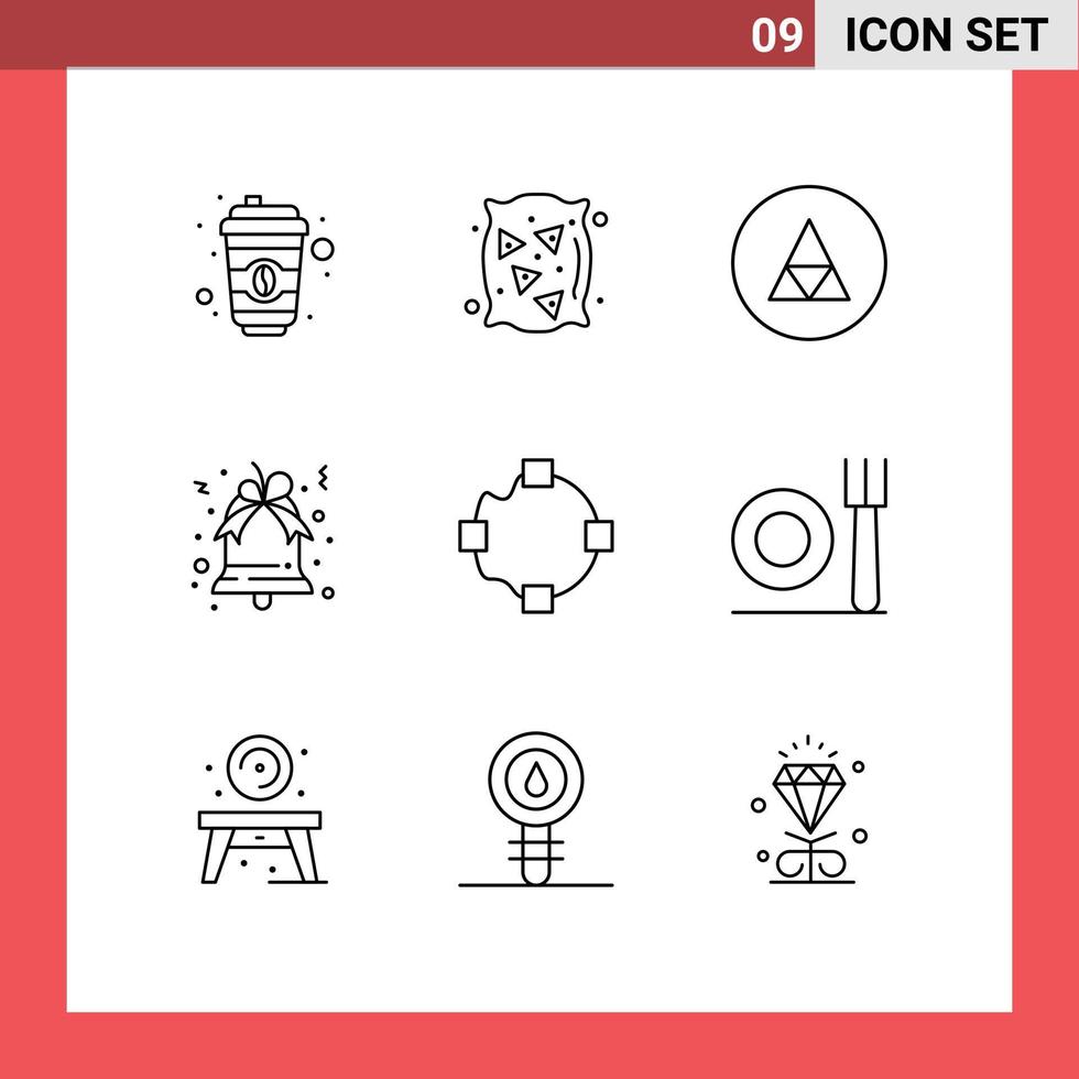 pack d'interface utilisateur de 9 contours de base d'éléments de conception vectoriels modifiables de cloche de noël rune chemin de forme vecteur