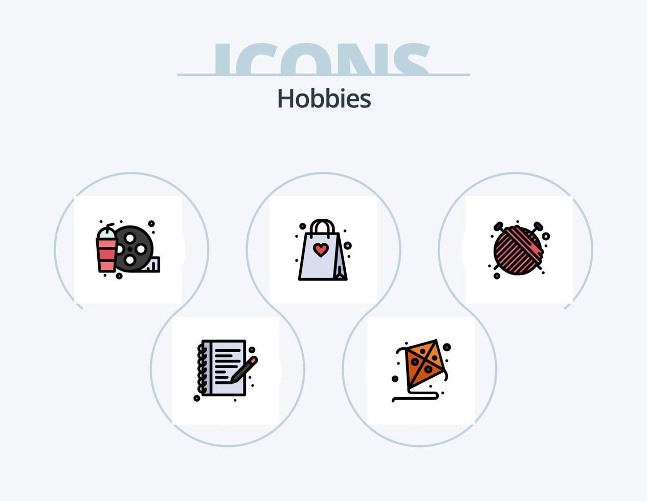 pack d'icônes rempli de ligne de passe-temps 5 conception d'icônes. . musique. nourriture. passe-temps. passe-temps vecteur