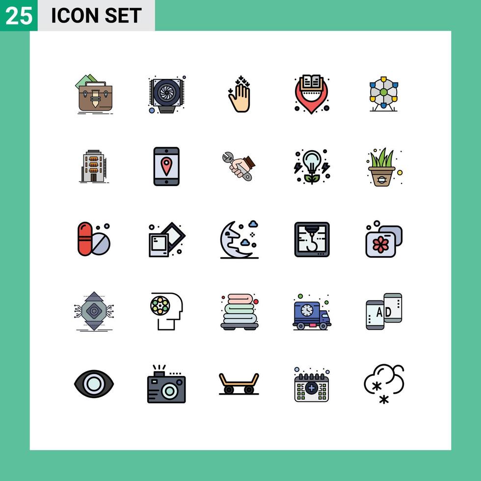 groupe de 25 couleurs plates de lignes remplies modernes définies pour l'apprentissage de repère geste emplacement livre éléments de conception vectoriels modifiables vecteur