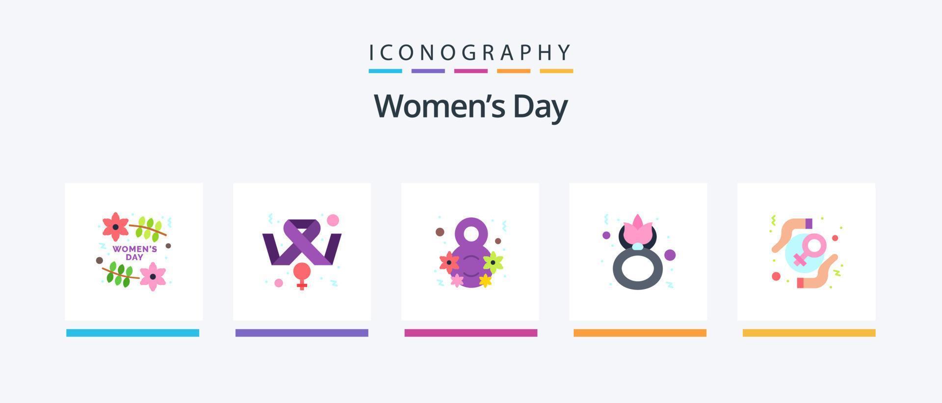 pack d'icônes plat 5 pour la journée des femmes, y compris célébrer. fleur. huit. les femmes font la fête. conception d'icônes créatives vecteur