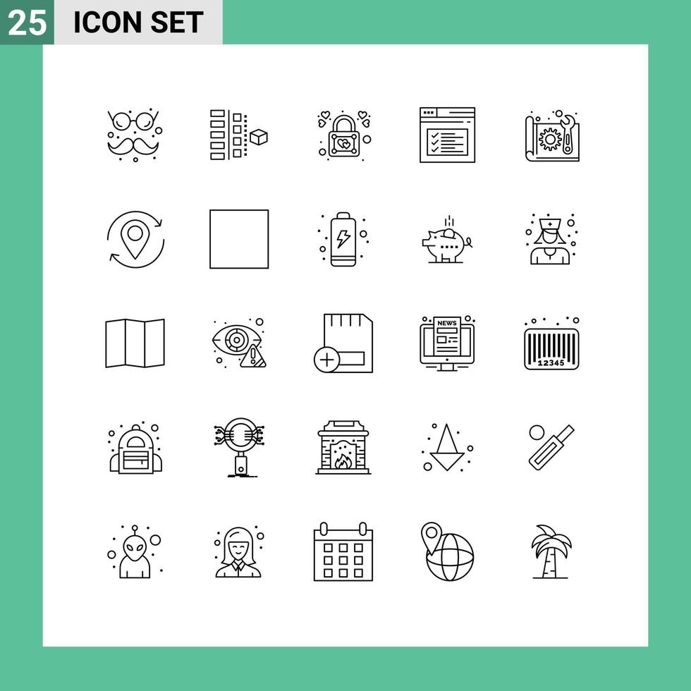 ligne d'interface mobile ensemble de 25 pictogrammes de texte page de produit web cadenas éléments de conception vectoriels modifiables vecteur