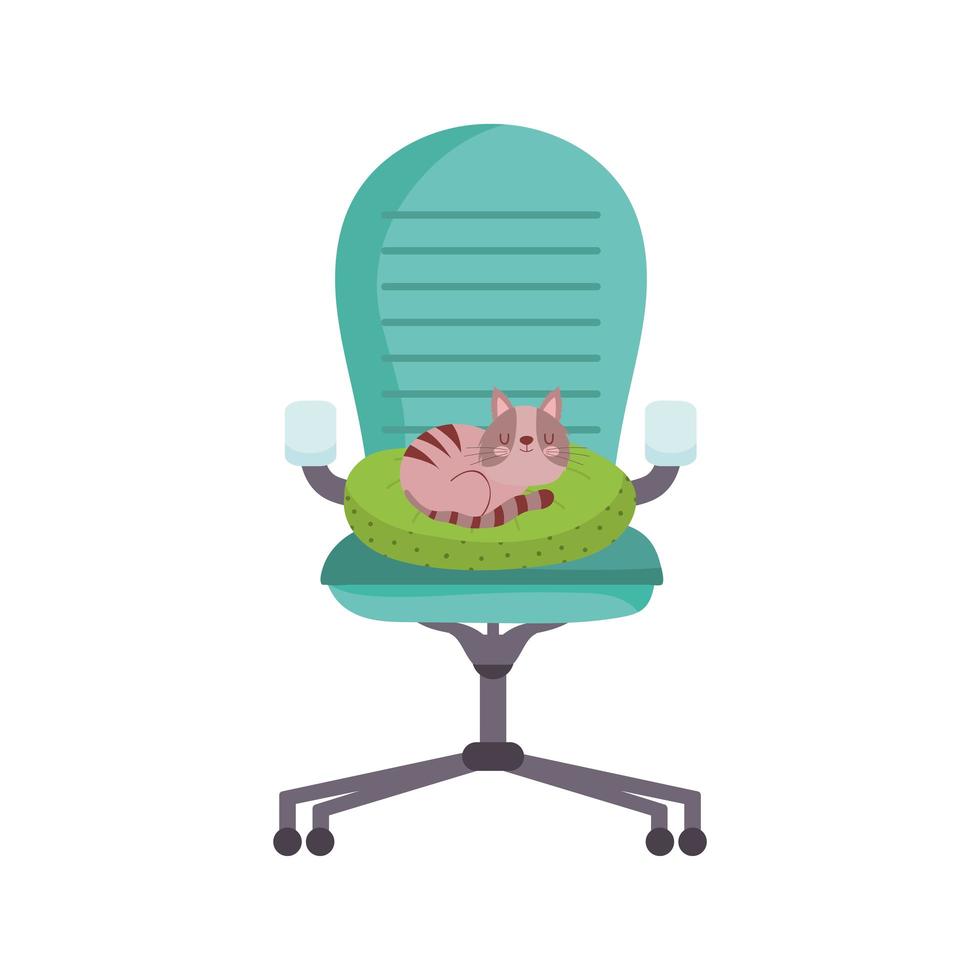 Chat reposant sur un coussin dans une chaise design isolé fond blanc vecteur