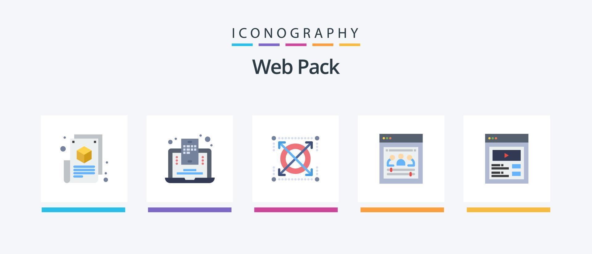 pack web flat 5 pack d'icônes comprenant du contenu personnalisé. développeurs web. blogs Web. équipe à distance. paquet. conception d'icônes créatives vecteur