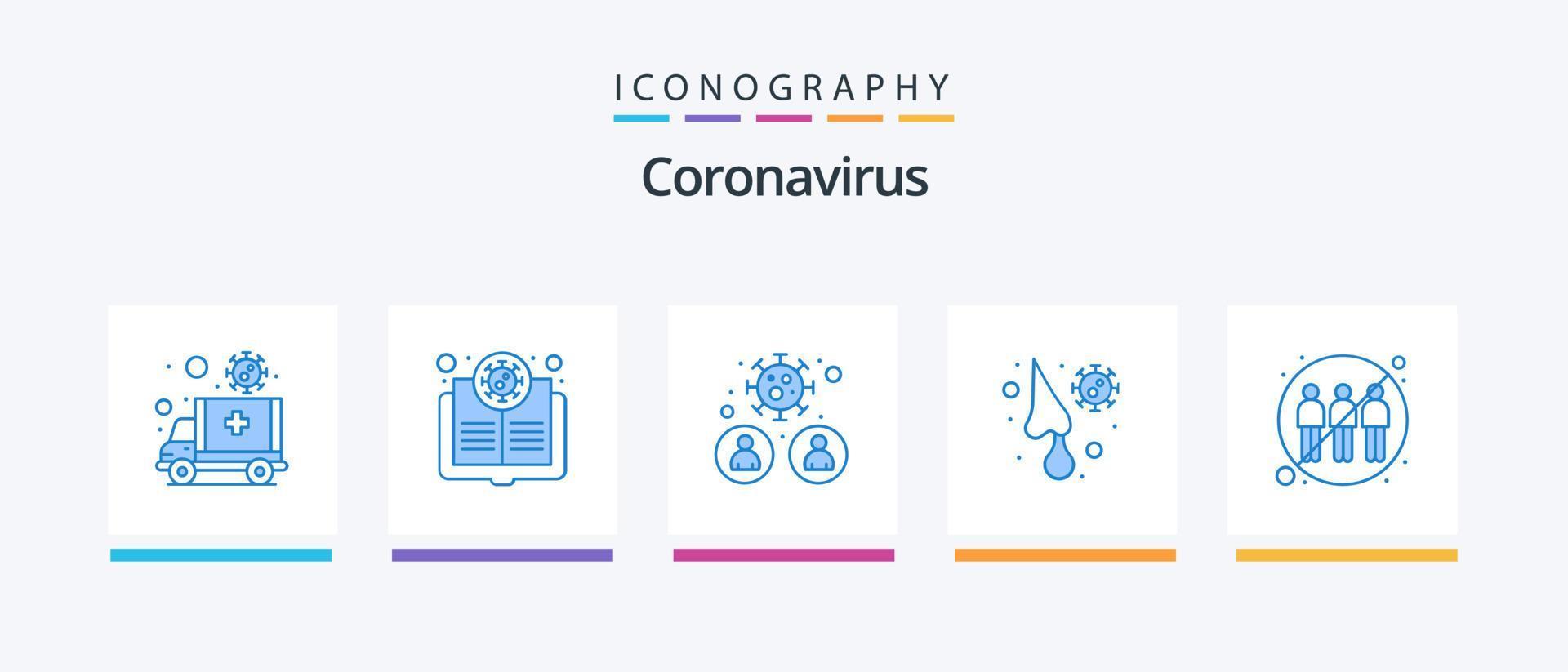 pack d'icônes coronavirus bleu 5, y compris liquide. du froid. scientifique. virus. personnes. conception d'icônes créatives vecteur