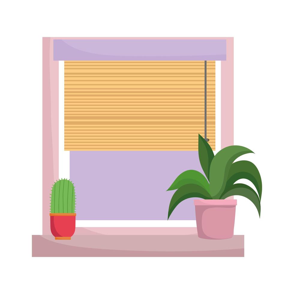 Plante en pot de fenêtre et décoration de cactus design isolé fond blanc vecteur