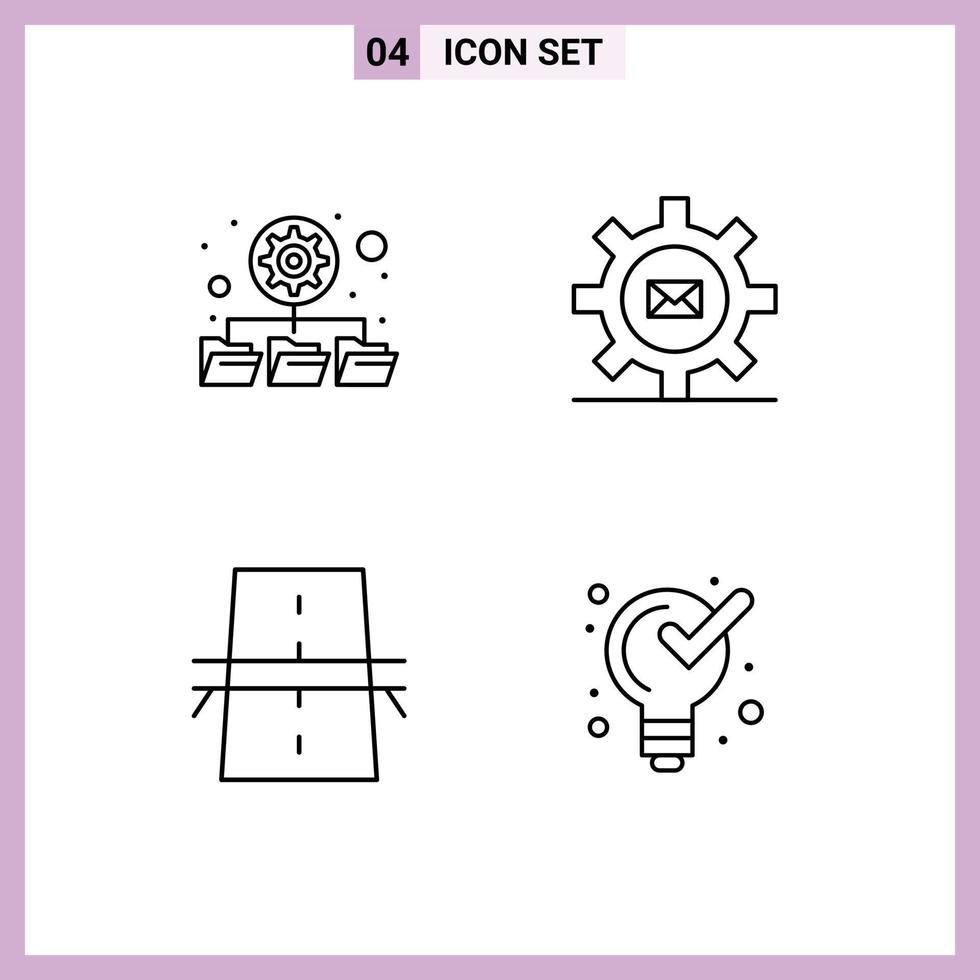 symboles d'icônes universels groupe de 4 couleurs plates de lignes de remplissage modernes de construction de base de données paramètres de grille de courrier éléments de conception vectoriels modifiables vecteur
