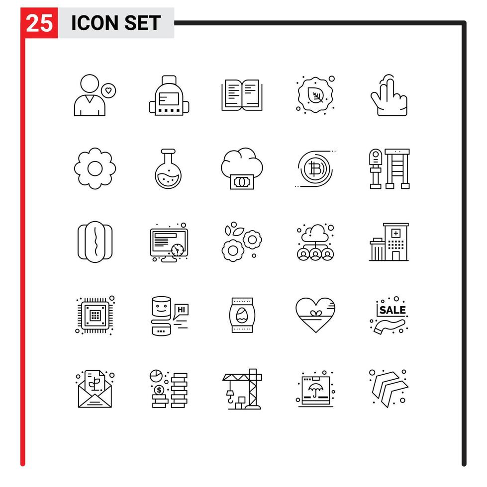 groupe de 25 lignes signes et symboles pour le geste livre végétarien feuille végétalienne éléments de conception vectoriels modifiables vecteur