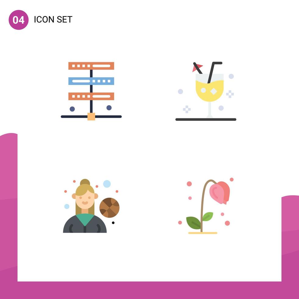 4 concept d'icône plate pour sites Web mobile et applications données joueur de basket-ball serveur cocktail jeu de plein air éléments de conception vectoriels modifiables vecteur