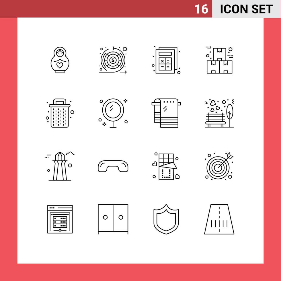 16 ensemble de contours d'interface utilisateur de signes et symboles modernes du produit de panier ajouter des éléments de conception vectoriels modifiables de la boîte de l'industrie vecteur