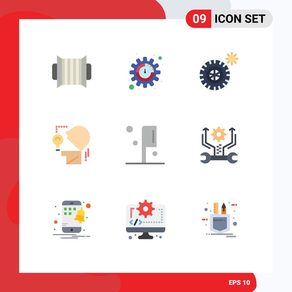 groupe de 9 signes et symboles de couleurs plates pour le contrôle de la préparation des pneus tête de nourriture éléments de conception vectoriels modifiables vecteur