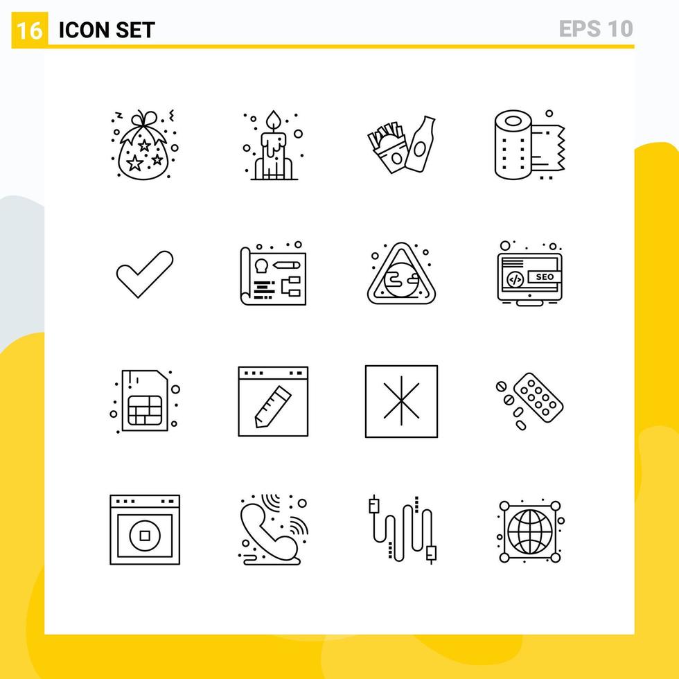16 contours vectoriels thématiques et symboles modifiables d'éléments de conception vectoriels modifiables de papier de soie de bouteille de chèque de tique vecteur
