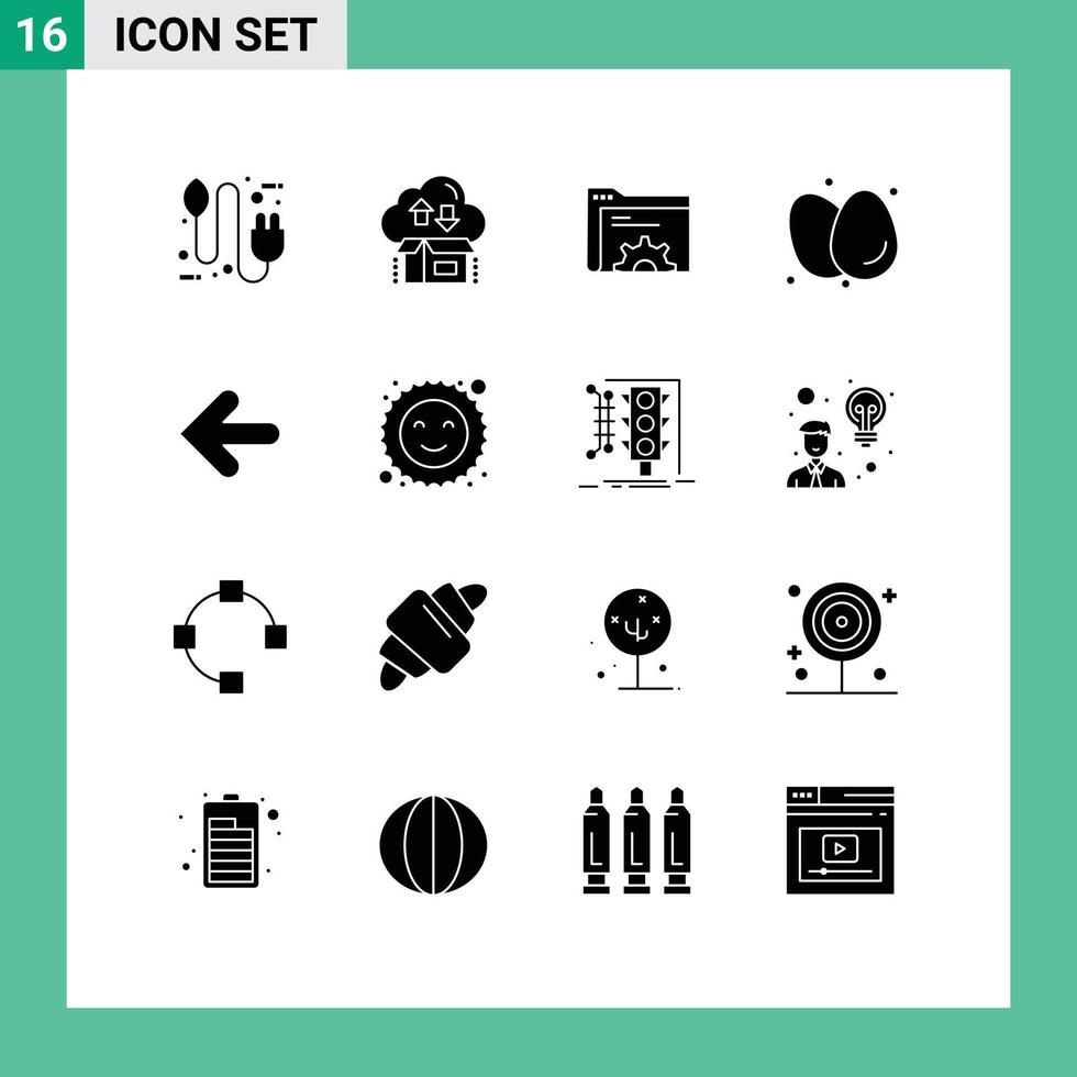 16 interface utilisateur pack de glyphes solides de signes et symboles modernes d'œufs paquet de petit déjeuner dossier d'œufs à la coque éléments de conception vectoriels modifiables vecteur