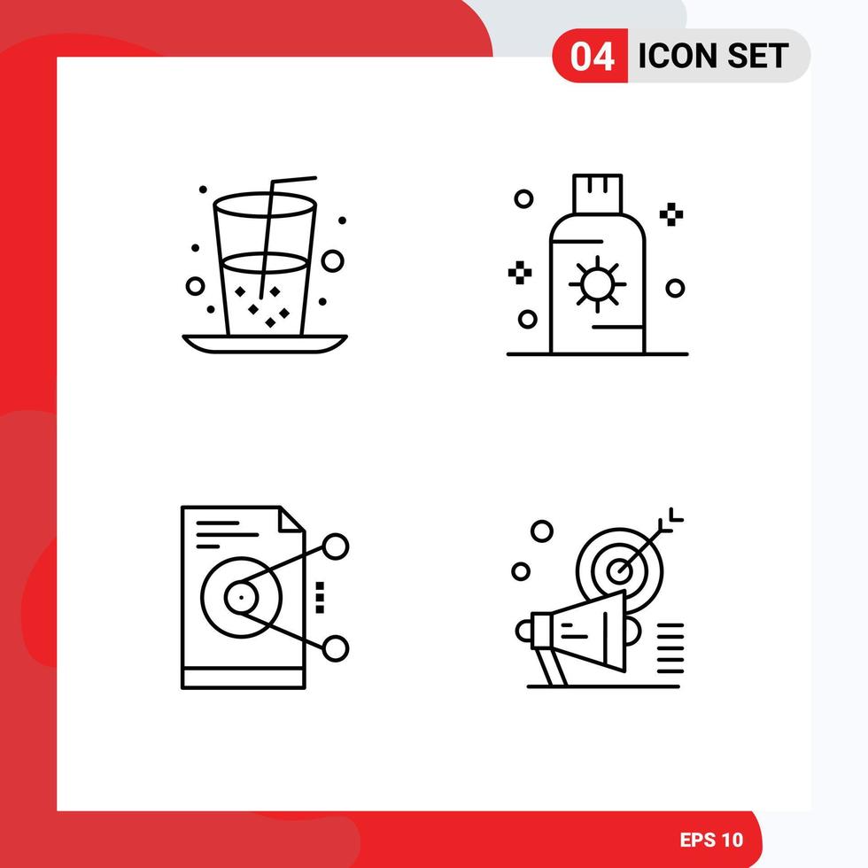 symboles d'icônes universels groupe de 4 couleurs plates modernes de fichier de boisson jus d'été partageant des éléments de conception vectoriels modifiables vecteur