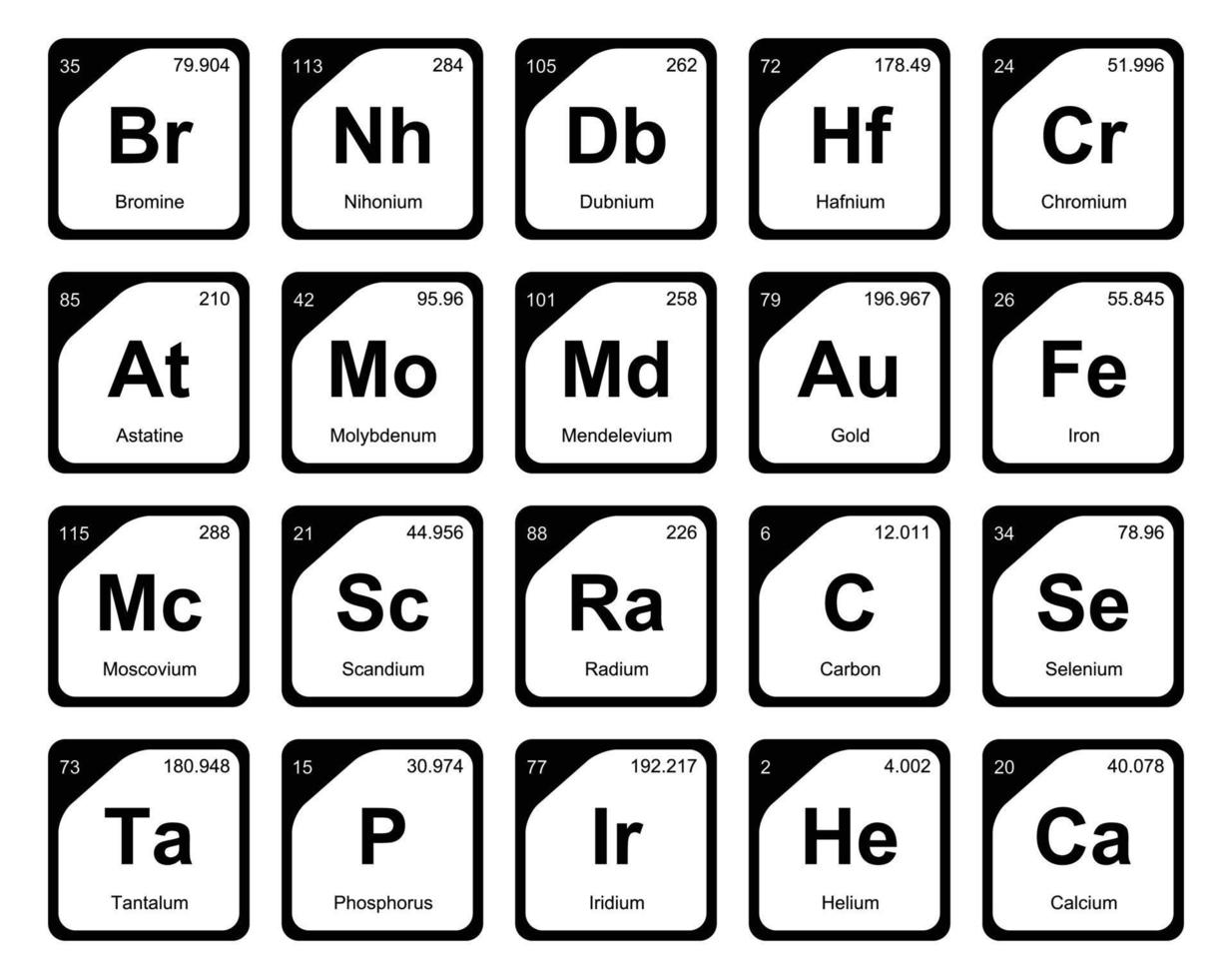 20 tableau préodique de la conception du pack d'icônes d'éléments vecteur