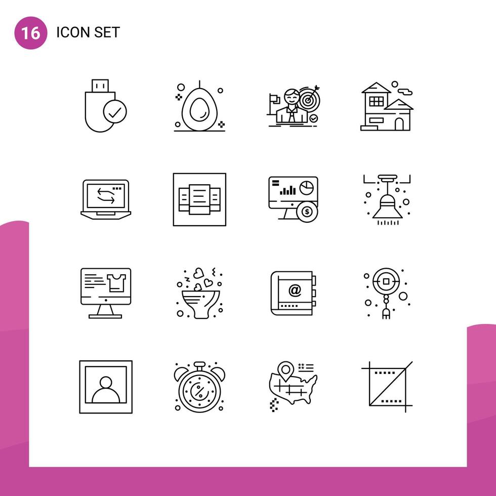 16 contours vectoriels thématiques et symboles modifiables d'éléments de conception vectoriels modifiables de succès de maison d'entreprise de construction d'ordinateurs vecteur