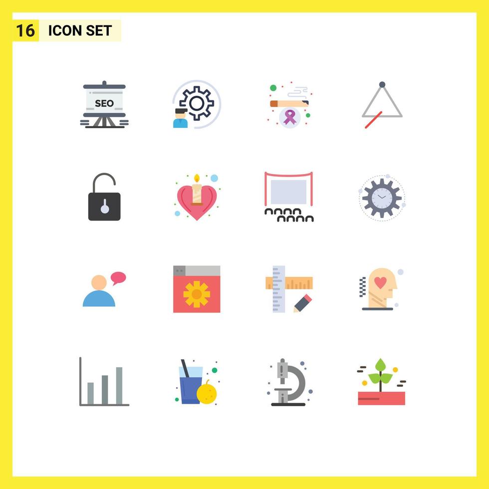 interface mobile couleur plate ensemble de 16 pictogrammes d'instrument de processus de musique triangle fumer pack modifiable d'éléments de conception de vecteur créatif