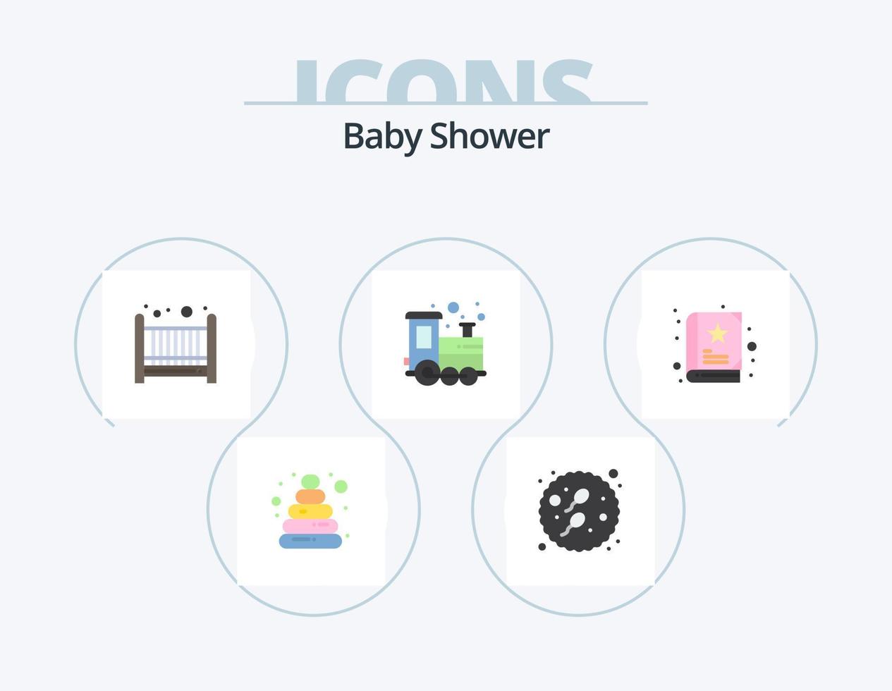 pack d'icônes plates de douche de bébé 5 conception d'icônes. . livre. mal. de bébé. former vecteur