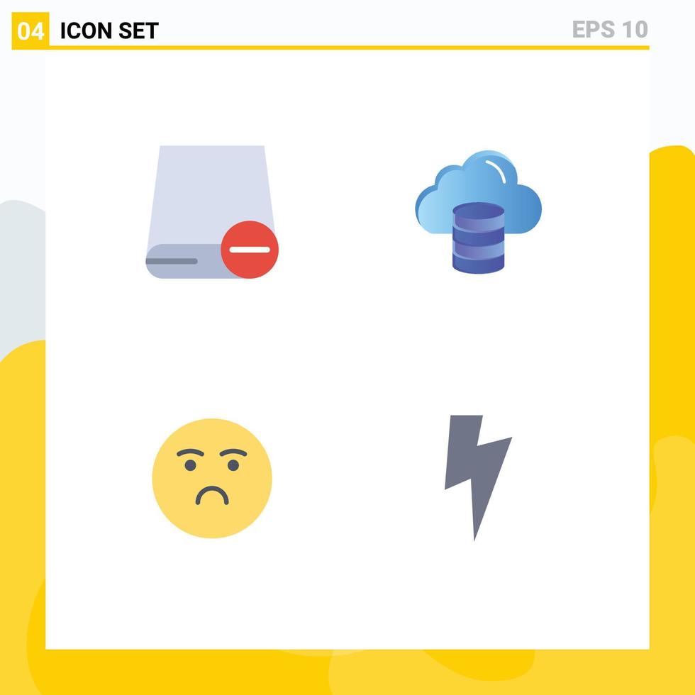 4 interface utilisateur pack d'icônes plates de signes et symboles modernes d'ordinateurs emoji gadget informatique sentiment éléments de conception vectoriels modifiables vecteur