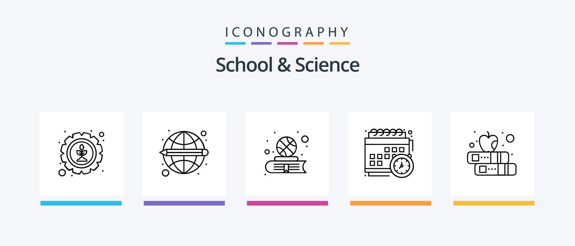 pack d'icônes de la ligne 5 de l'école et de la science, y compris l'histoire. sport. astronomie. étudier. livre. conception d'icônes créatives vecteur