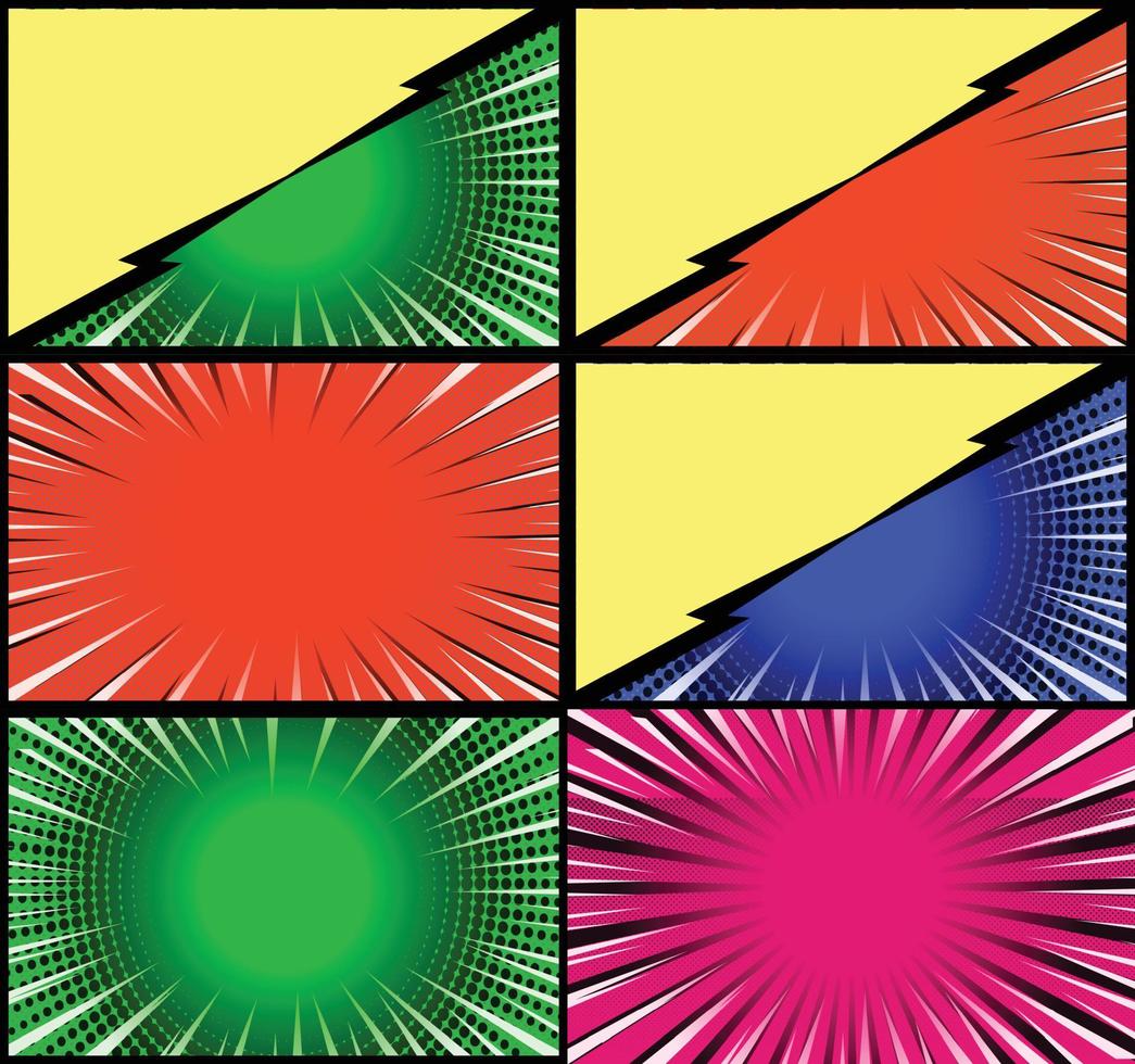 fond de cadres colorés de bande dessinée avec des rayons de demi-teintes effets radiaux et pointillés style pop art vecteur