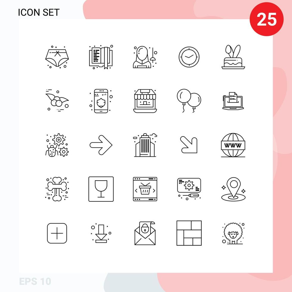 Pack de 25 lignes d'interface utilisateur de signes et symboles modernes d'horloge d'oeuf avatar minuterie montre éléments de conception vectoriels modifiables vecteur