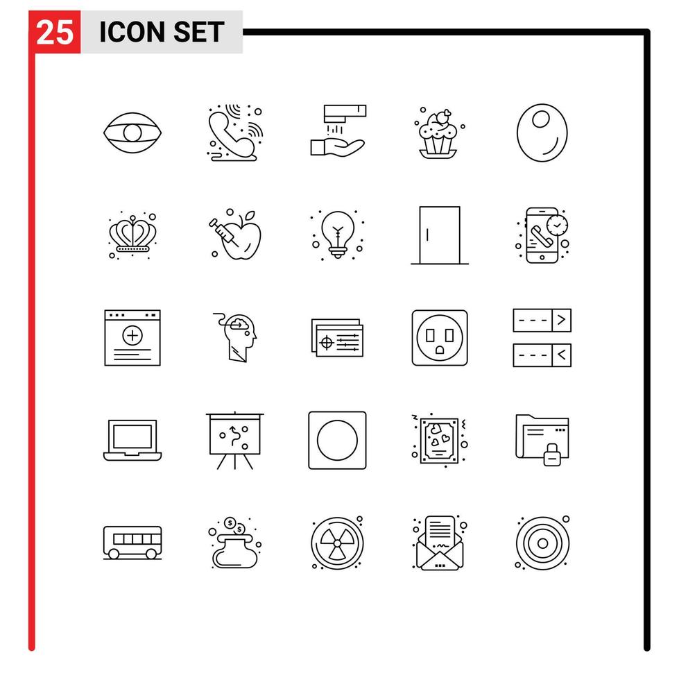 ensemble de pictogrammes de 25 lignes simples d'éléments de conception vectoriels modifiables de coupe d'olive de lavage de fruits de la couronne vecteur