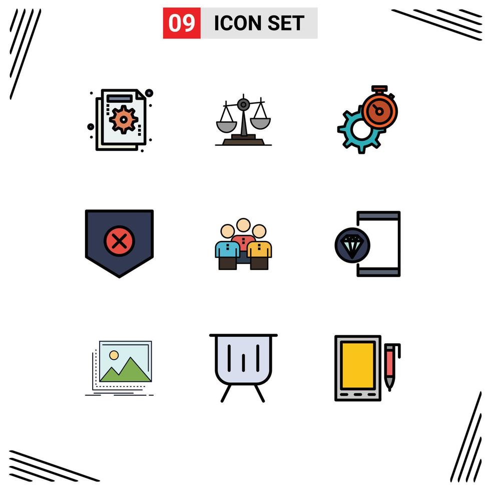 interface mobile ligne remplie ensemble de 9 pictogrammes d'échelles de temps de justice d'équipement de montre éléments de conception vectoriels modifiables vecteur
