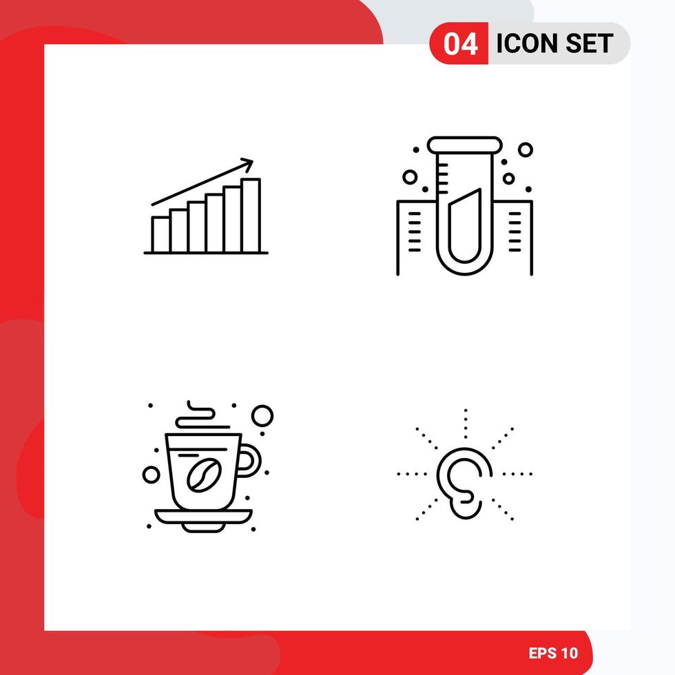 ensemble de pictogrammes de 4 couleurs plates remplies simples d'éléments de conception vectoriels modifiables de tasse de statistiques d'entreprise de laboratoire d'analyse vecteur