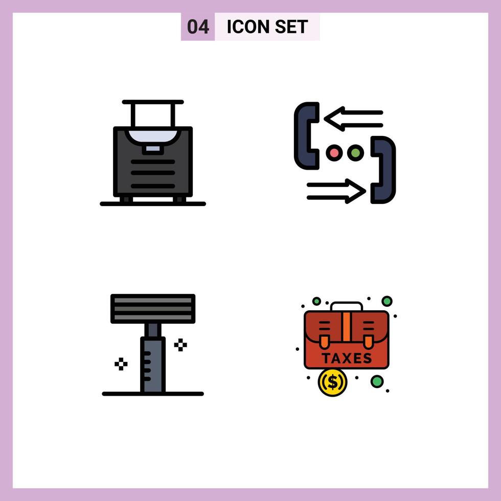 4 interface utilisateur ligne remplie pack de couleurs plates de signes et symboles modernes de bagages appel cosmétique aide salon éléments de conception vectoriels modifiables vecteur