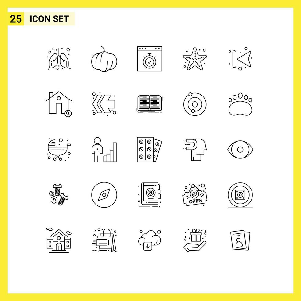 concept de 25 lignes pour les sites Web mobiles et les applications page de flèches arrière éléments de conception vectoriels modifiables de mer d'étoile de mer vecteur