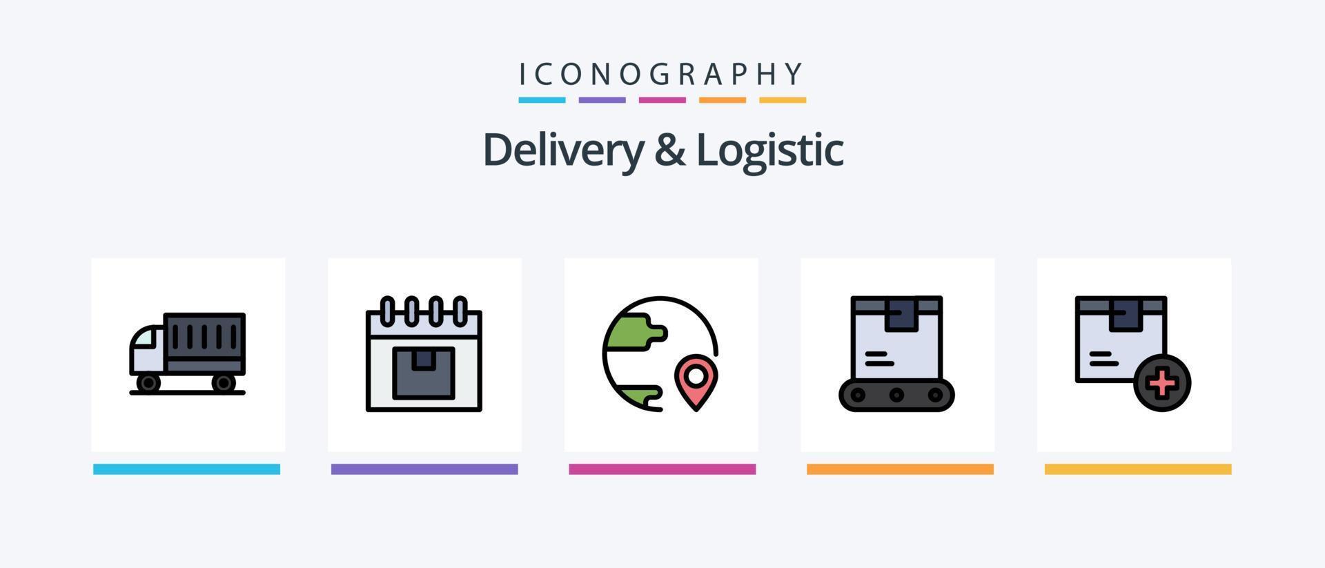 livraison et ligne logistique remplies de 5 packs d'icônes comprenant le produit. heure. message. la logistique. conception d'icônes créatives vecteur