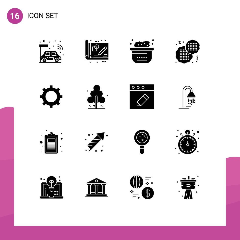 interface mobile glyphe solide ensemble de 16 pictogrammes de réglage idée rapide nourriture propre éléments de conception vectoriels modifiables vecteur