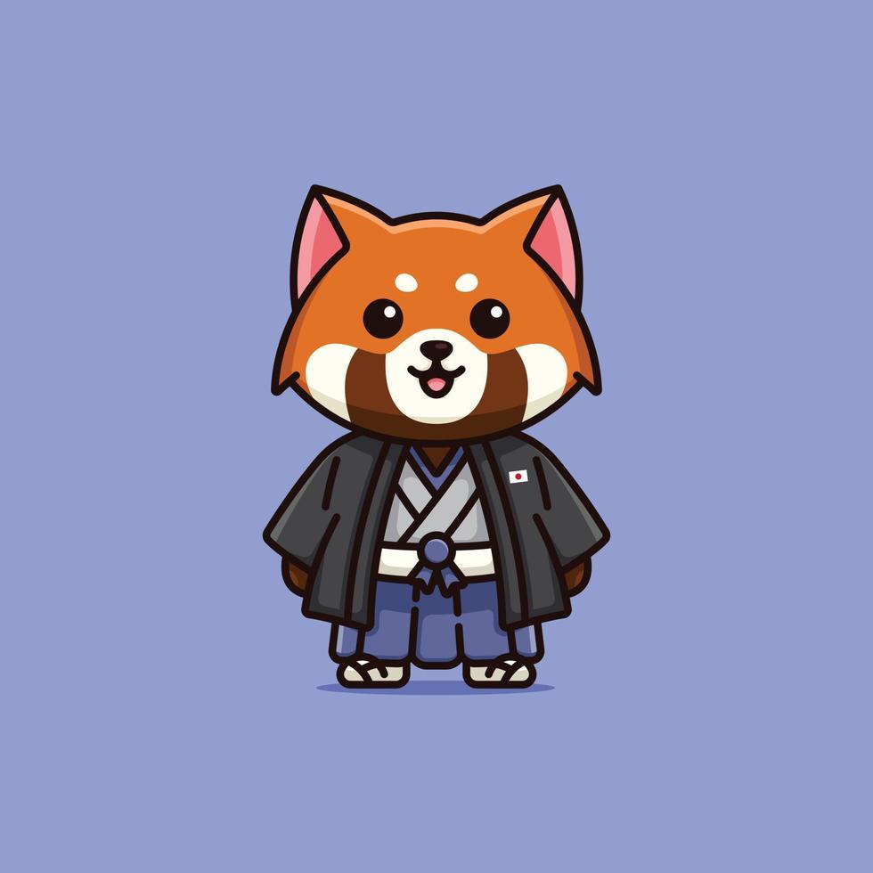 mignon animal national panda rouge portant une illustration de dessin animé de costume national japonais vecteur