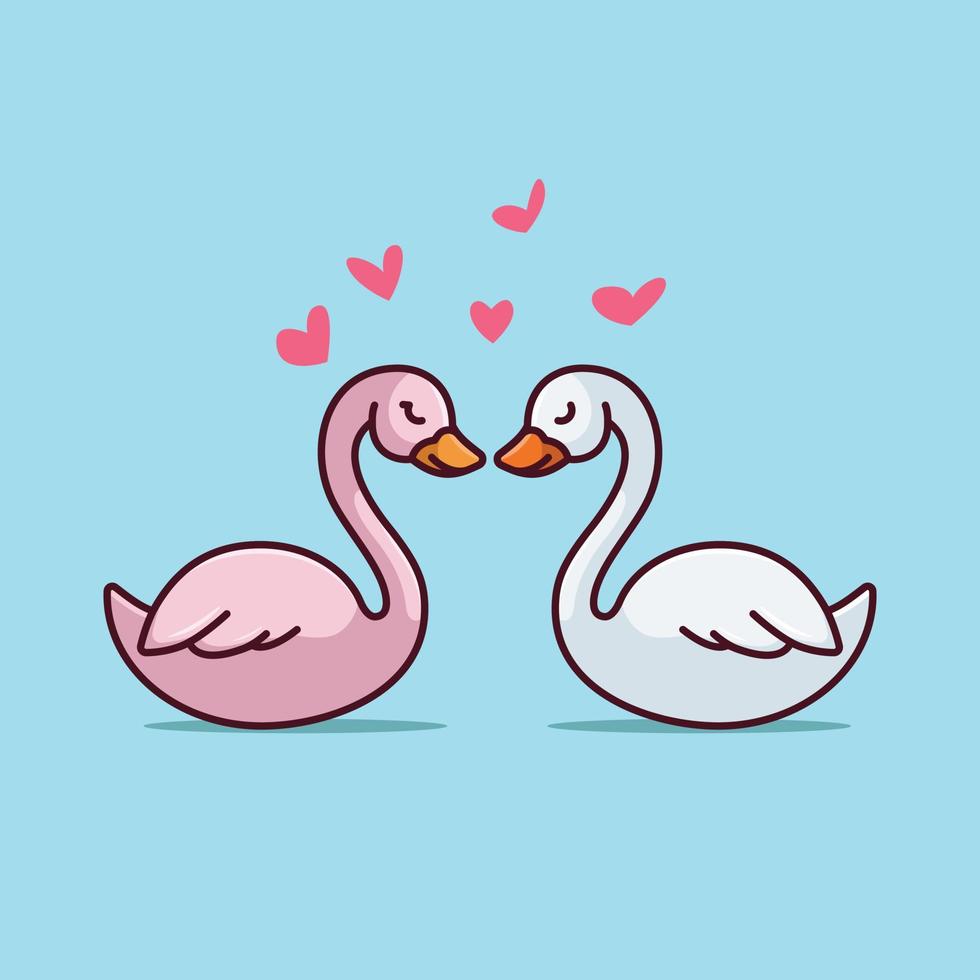 mignon cygne couple amour coeur dessin animé vecteur illustration animal nature isolé gratuit