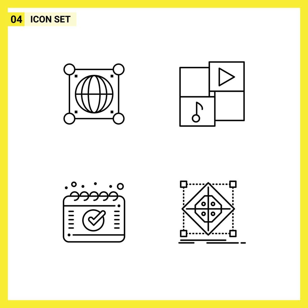 concept de 4 lignes pour les sites Web mobiles et les applications globe calendrier scince player architecture éléments de conception vectoriels modifiables vecteur