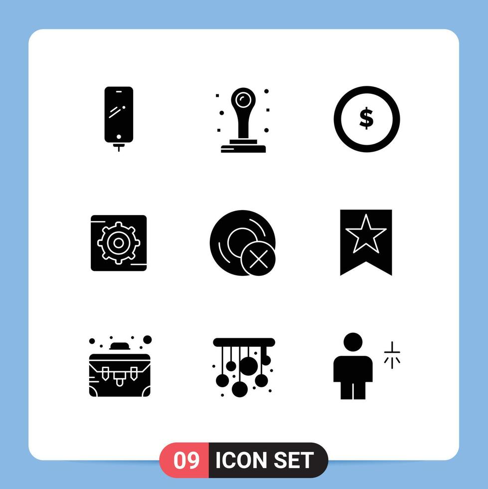 pack de 9 glyphes solides créatifs d'ordinateurs à disque business box gear éléments de conception vectoriels modifiables vecteur