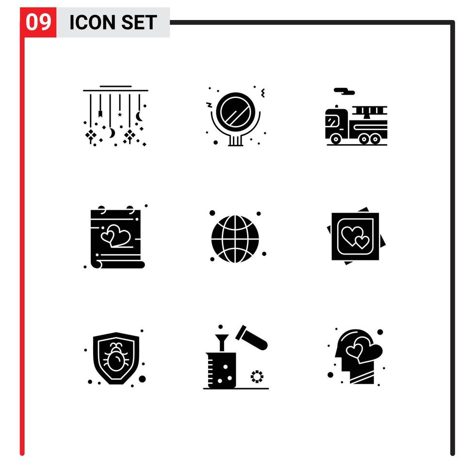 ensemble moderne de 9 glyphes et symboles solides tels que les éléments de conception vectoriels modifiables de l'événement global bike valentines internet vecteur